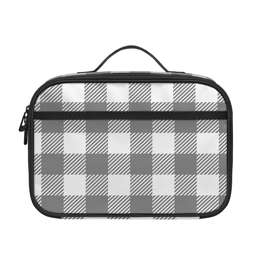 Grey And White Gingham Pattern Print Portable Lunch Bag
