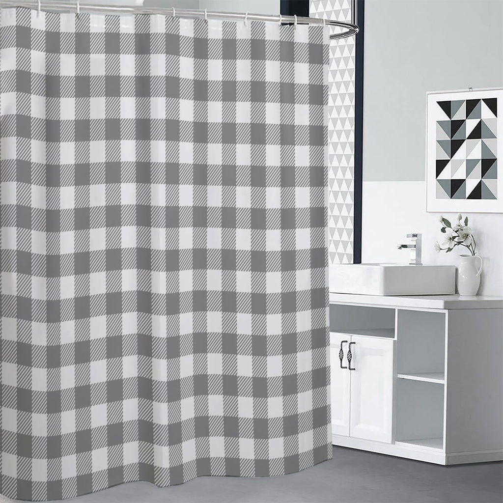 Grey And White Gingham Pattern Print Premium Shower Curtain
