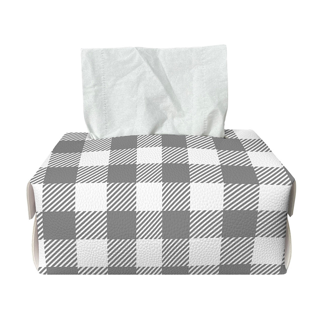 Grey And White Gingham Pattern Print Rectangle Tissue Box Cover