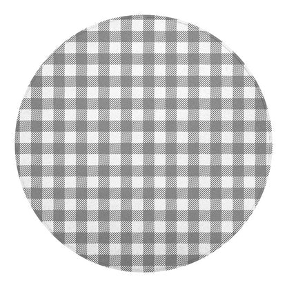 Grey And White Gingham Pattern Print Round Blanket