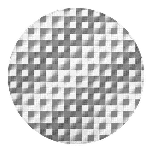Grey And White Gingham Pattern Print Round Blanket