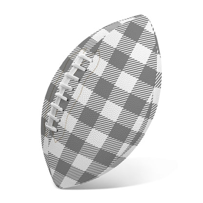 Grey And White Gingham Pattern Print Rugby Ball