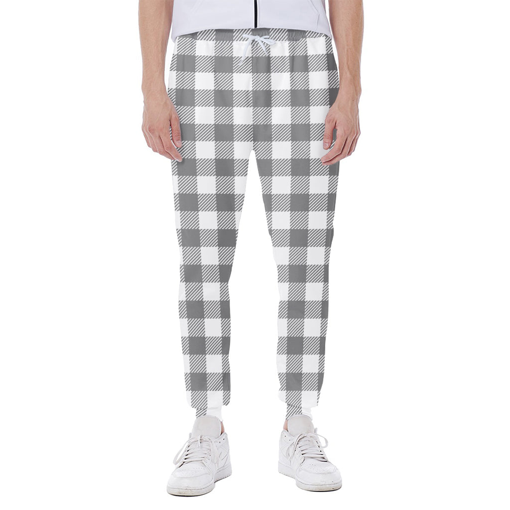 Grey And White Gingham Pattern Print Scuba Joggers