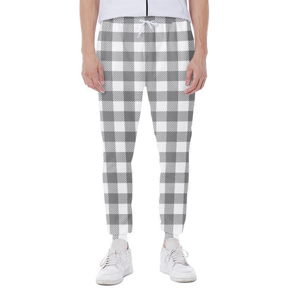 Grey And White Gingham Pattern Print Scuba Joggers