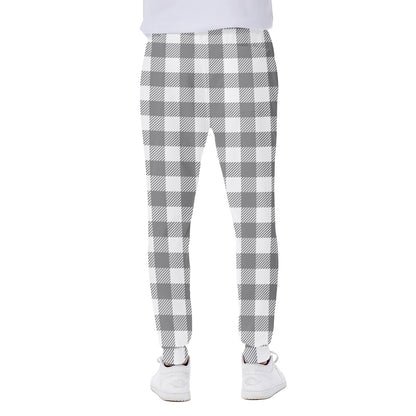 Grey And White Gingham Pattern Print Scuba Joggers