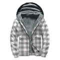 Grey And White Gingham Pattern Print Sherpa Lined Zip Up Hoodie