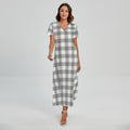 Grey And White Gingham Pattern Print Short Sleeve Maxi Dress
