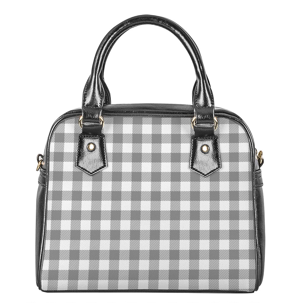 Grey And White Gingham Pattern Print Shoulder Handbag