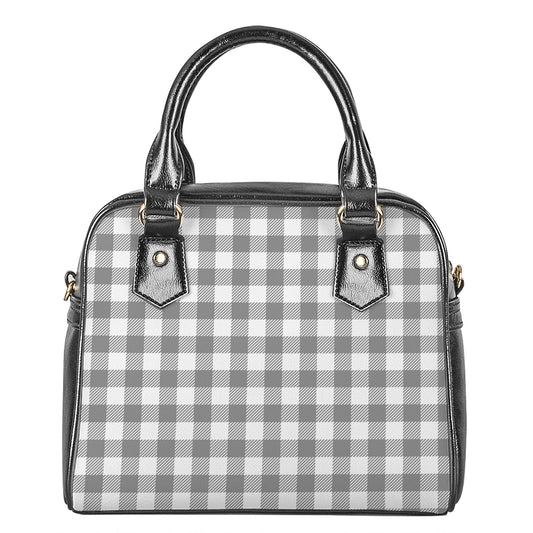 Grey And White Gingham Pattern Print Shoulder Handbag