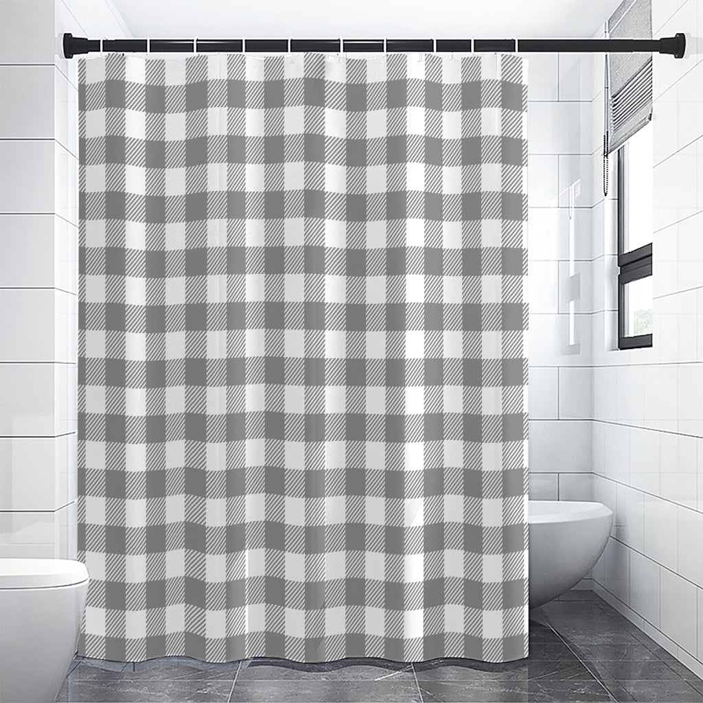 Grey And White Gingham Pattern Print Shower Curtain