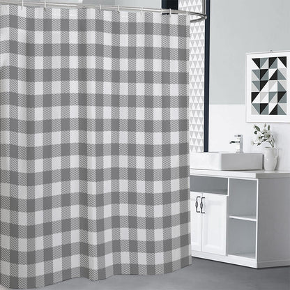 Grey And White Gingham Pattern Print Shower Curtain