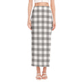 Grey And White Gingham Pattern Print Side Slit Maxi Skirt