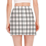 Grey And White Gingham Pattern Print Side Slit Mini Skirt