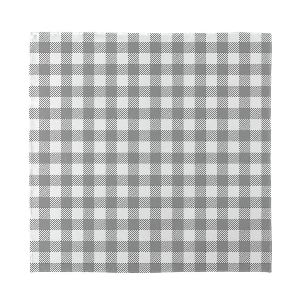 Grey And White Gingham Pattern Print Silk Bandana