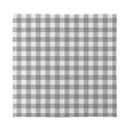 Grey And White Gingham Pattern Print Silk Bandana