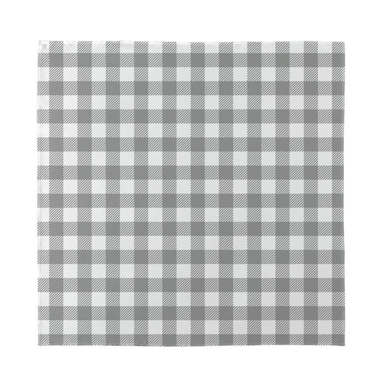 Grey And White Gingham Pattern Print Silk Bandana