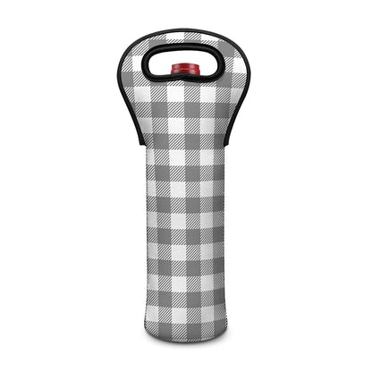 Grey And White Gingham Pattern Print Single Neoprene Wine Tote