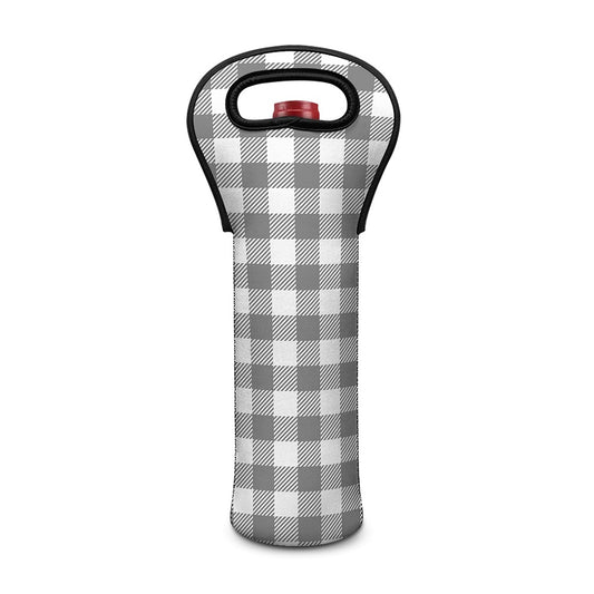 Grey And White Gingham Pattern Print Single Neoprene Wine Tote