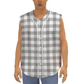 Grey And White Gingham Pattern Print Sleeveless Baseball Jersey