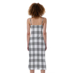 Grey And White Gingham Pattern Print Slim Fit Midi Cami Dress