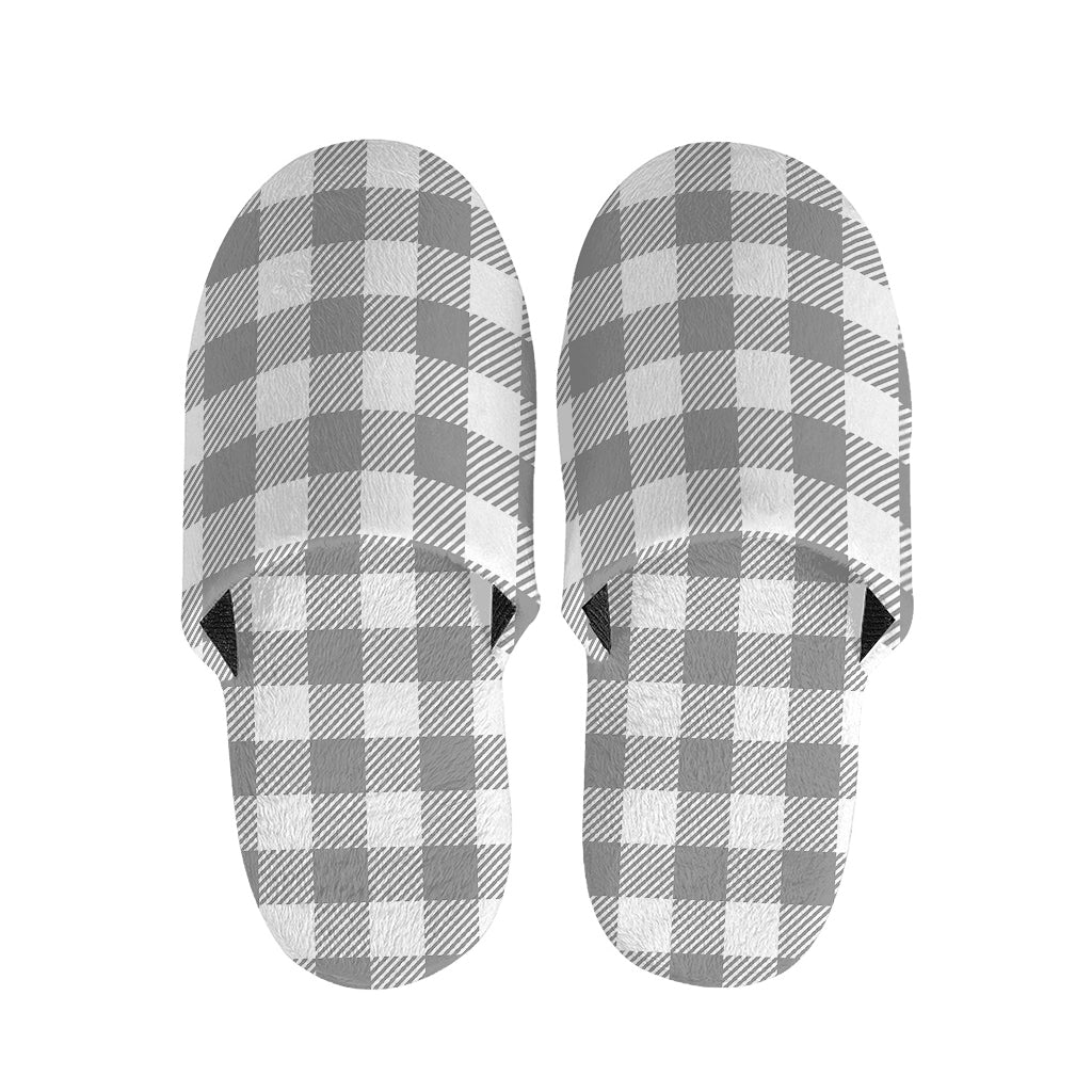 Grey And White Gingham Pattern Print Slippers