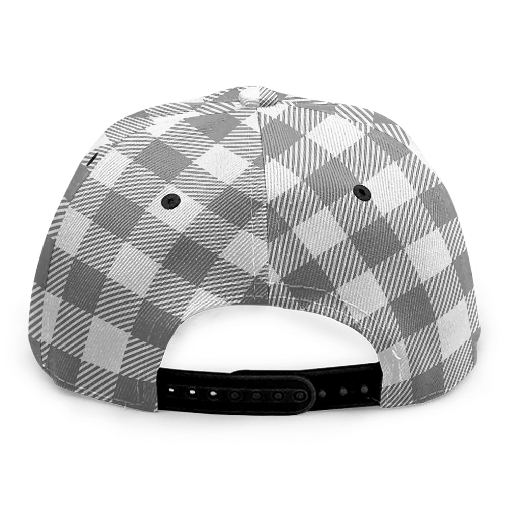 Grey And White Gingham Pattern Print Snapback Cap