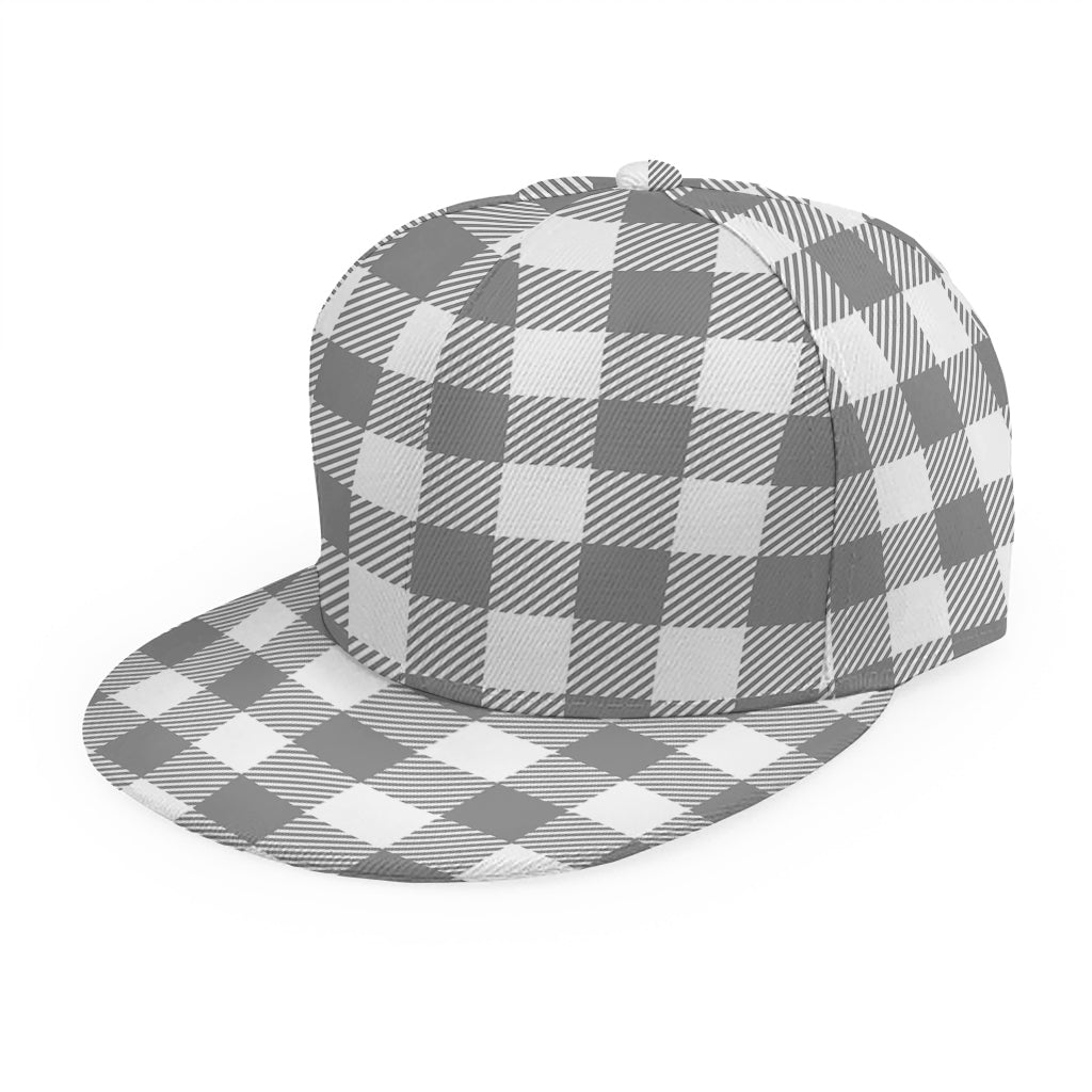 Grey And White Gingham Pattern Print Snapback Cap