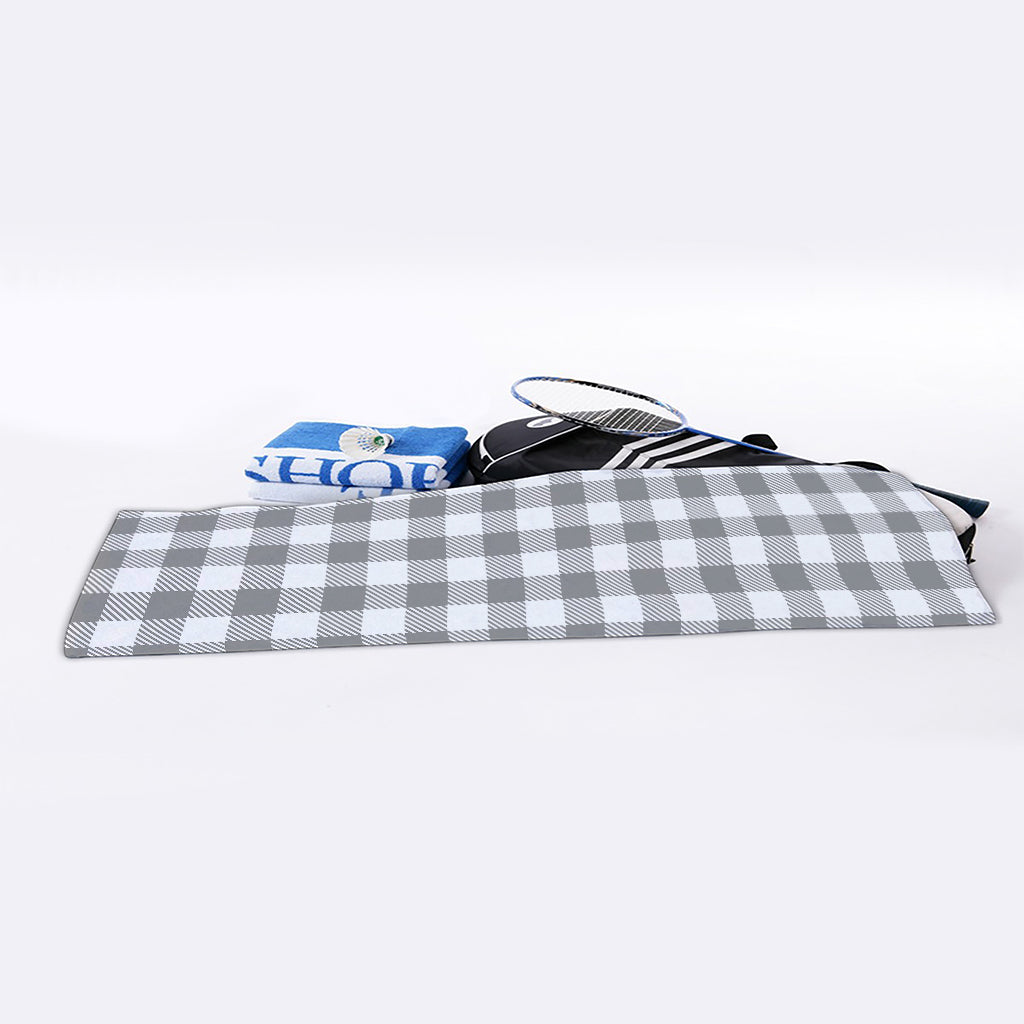 Grey And White Gingham Pattern Print Sports Towel