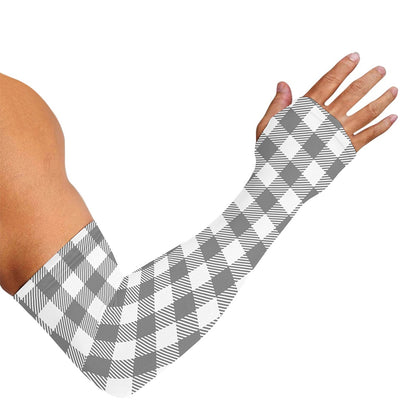 Grey And White Gingham Pattern Print Sun Protection Arm Sleeves
