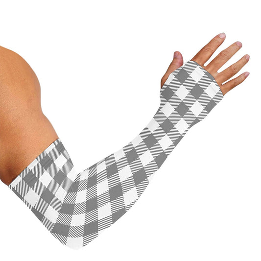Grey And White Gingham Pattern Print Sun Protection Arm Sleeves