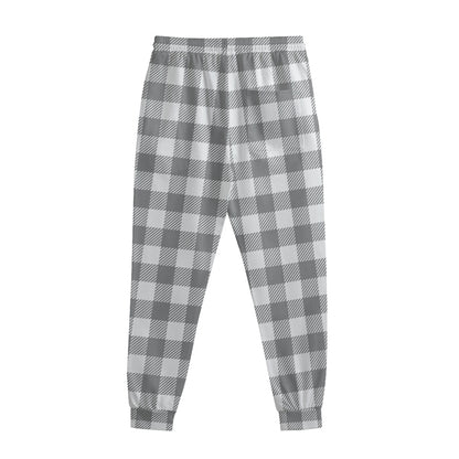 Grey And White Gingham Pattern Print Sweatpants
