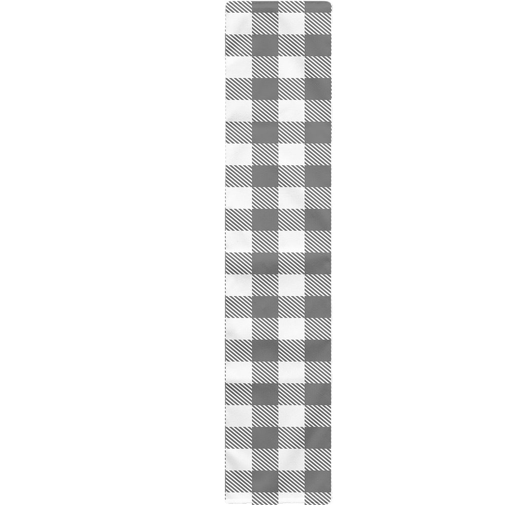 Grey And White Gingham Pattern Print Table Runner
