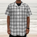 Grey And White Gingham Pattern Print Textured Short Sleeve Shirt