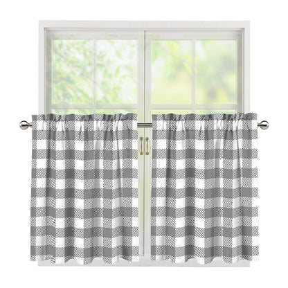 Grey And White Gingham Pattern Print Tier Curtains