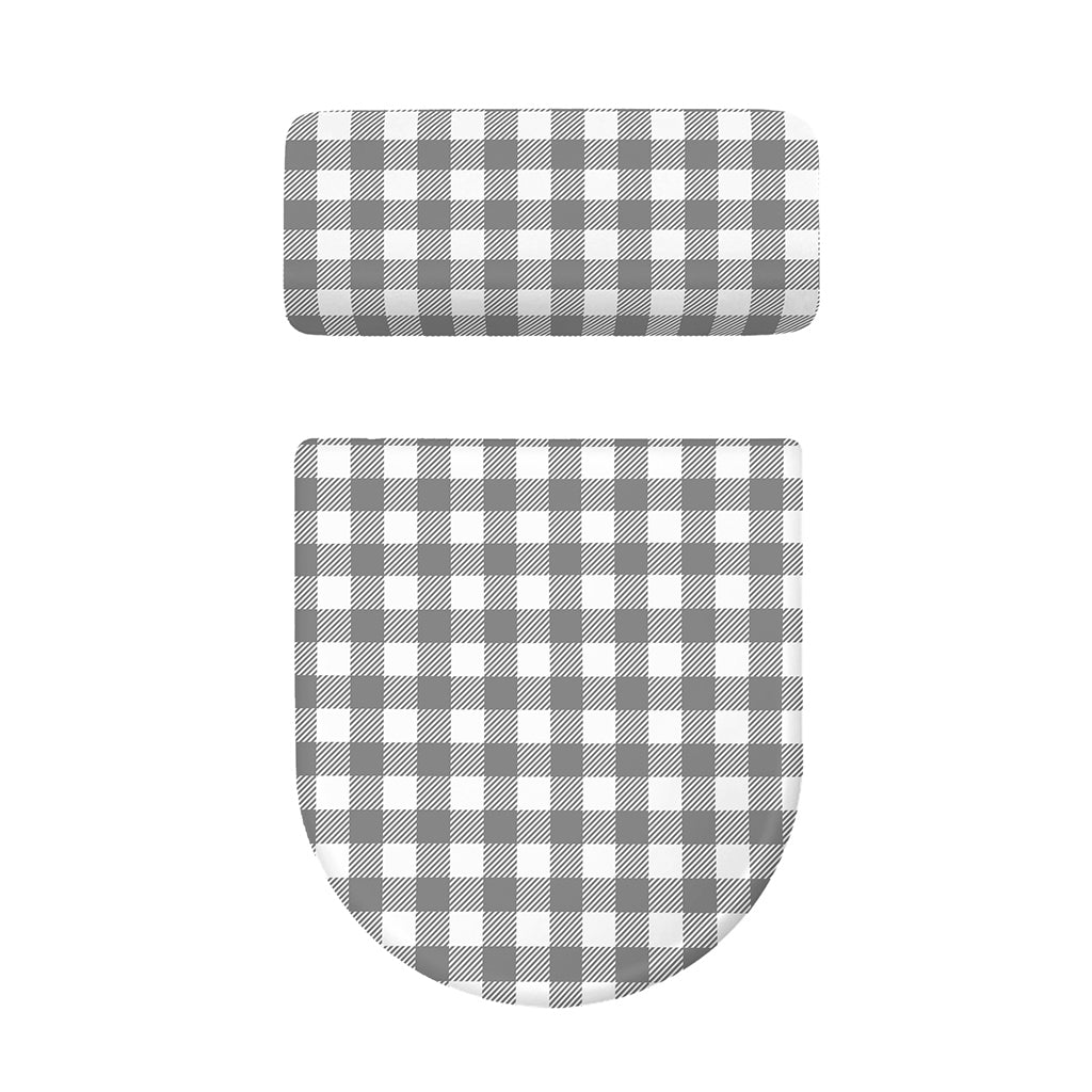 Grey And White Gingham Pattern Print Toilet Lid And Tank Cover Set