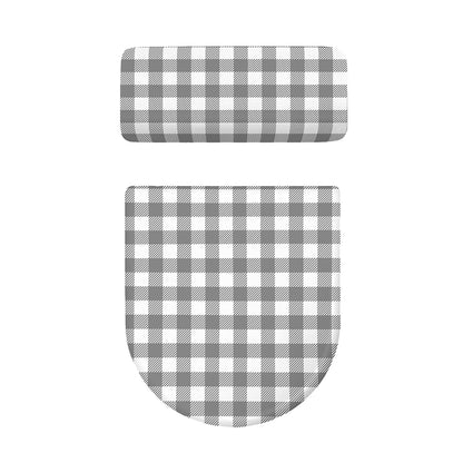 Grey And White Gingham Pattern Print Toilet Lid And Tank Cover Set