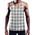 Grey And White Gingham Pattern Print Men's Workout Tank Top