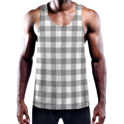 Grey And White Gingham Pattern Print Training Tank Top