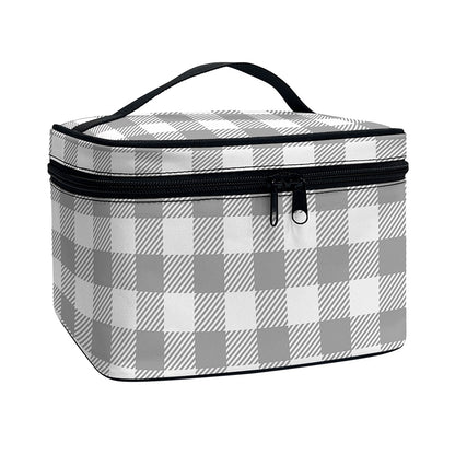 Grey And White Gingham Pattern Print Travel Makeup Bag