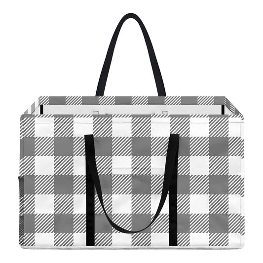 Grey And White Gingham Pattern Print Utility Tote Bag
