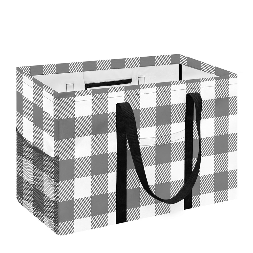 Grey And White Gingham Pattern Print Utility Tote Bag