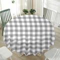 Grey And White Gingham Pattern Print Waterproof Round Tablecloth