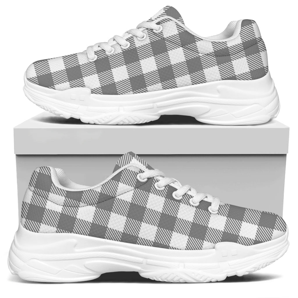 Grey And White Gingham Pattern Print White Chunky Shoes