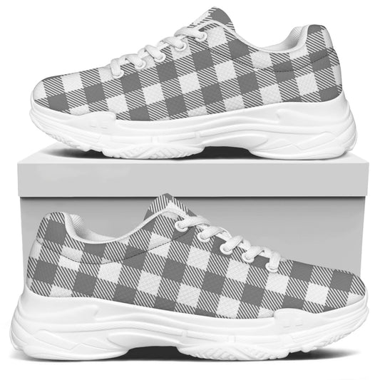 Grey And White Gingham Pattern Print White Chunky Shoes