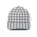 Grey And White Gingham Pattern Print White Mesh Trucker Hat