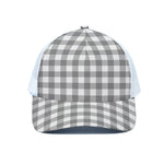 Grey And White Gingham Pattern Print White Mesh Trucker Cap