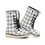Grey And White Gingham Pattern Print Winter Boots