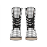 Grey And White Gingham Pattern Print Winter Boots