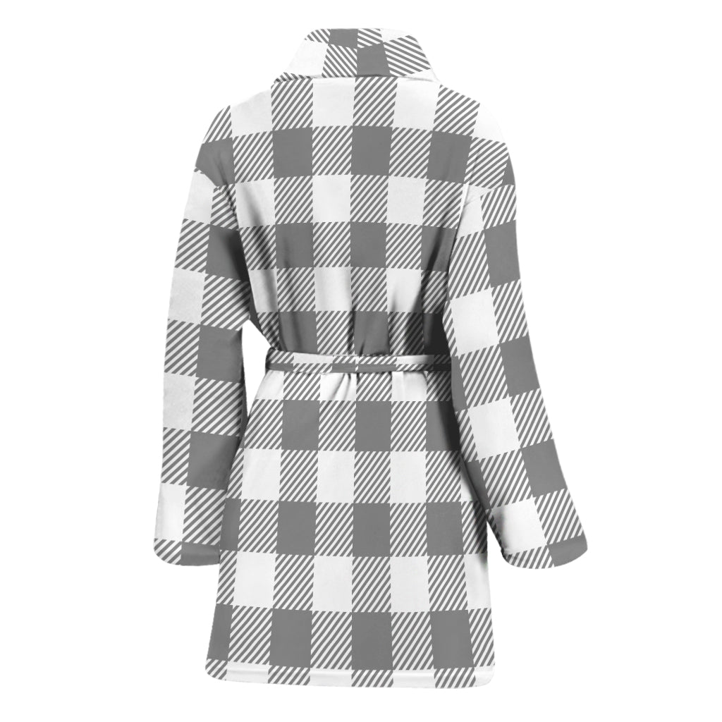 Grey And White Gingham Pattern Print Women's Bathrobe
