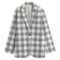 Grey And White Gingham Pattern Print Women's Blazer